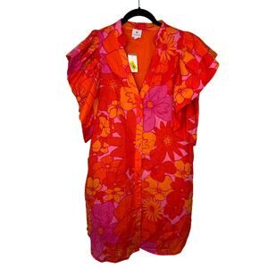 J.Marie Lizzie Short Ruffle Sleeve Floral Dress Medium Pink Orange Lined NWT